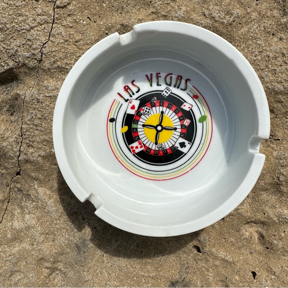 Vintage White Ceramic Las Vegas Ashtray 4 inch